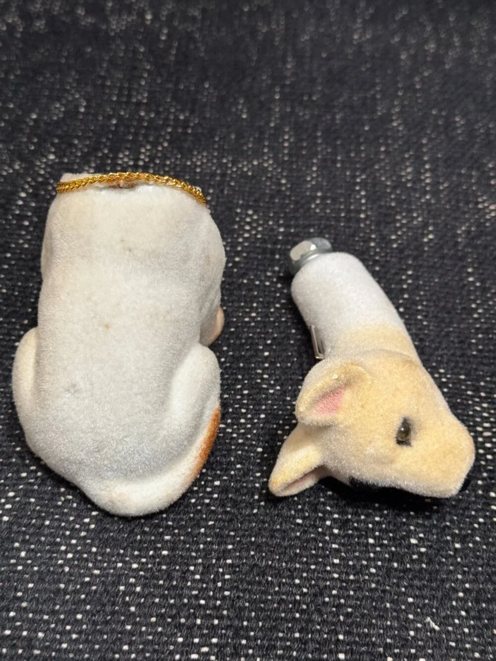 English Bull Terrier Nodder Bobble Dog Flocked Figurine, Vintage Circa 1980-90s